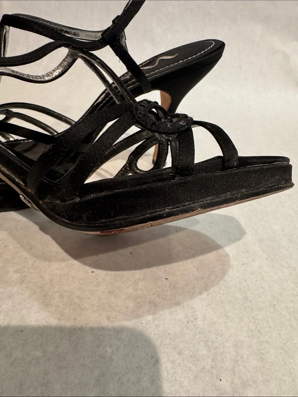 Nina Black Strappy Open-Toe Slingback Heels